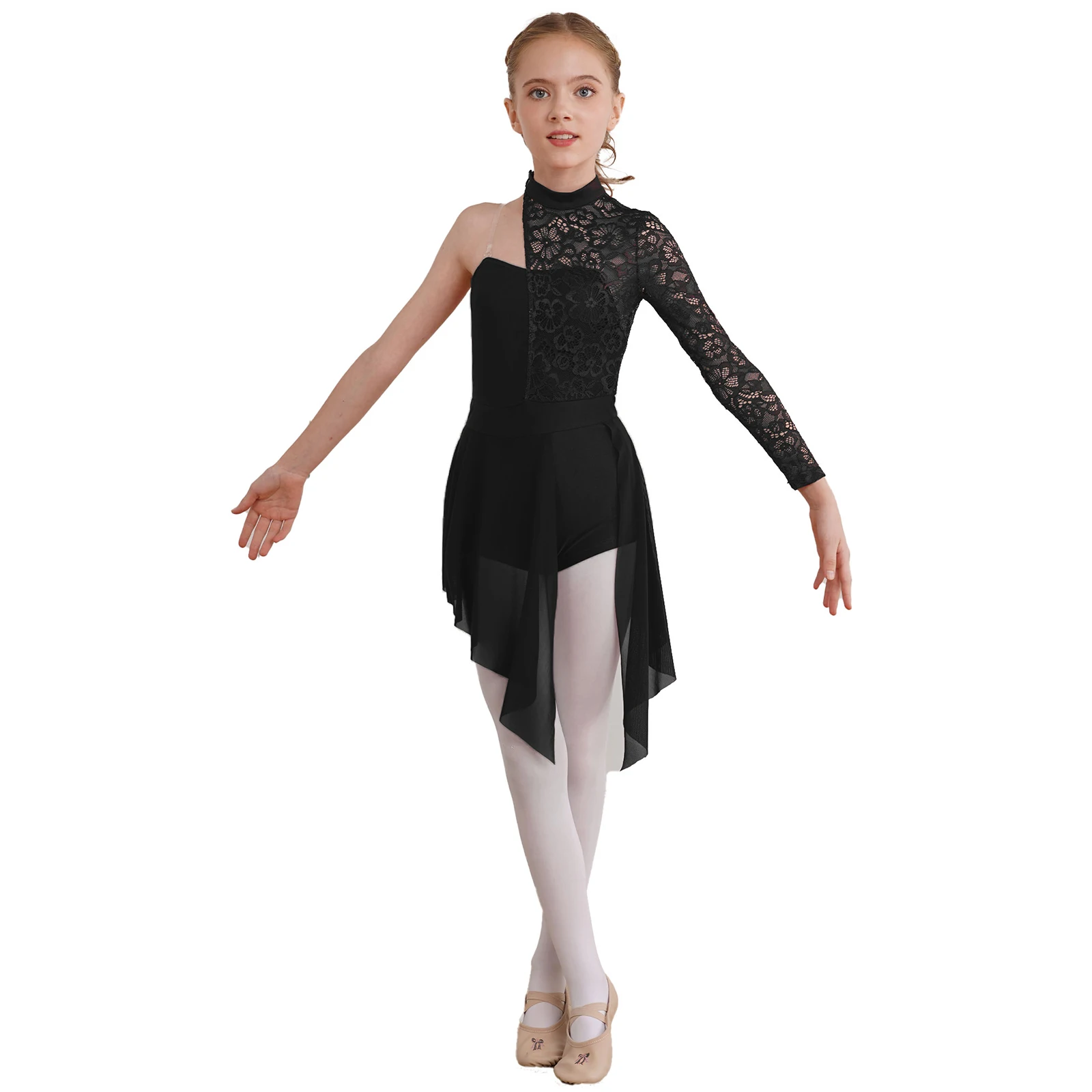 Robe de danse lyrique en dentelle florale pour enfants, robe de ballet pour filles, justaucorps, vêtements de danse latine Jazz Cha-cha, costume de patinage artistique