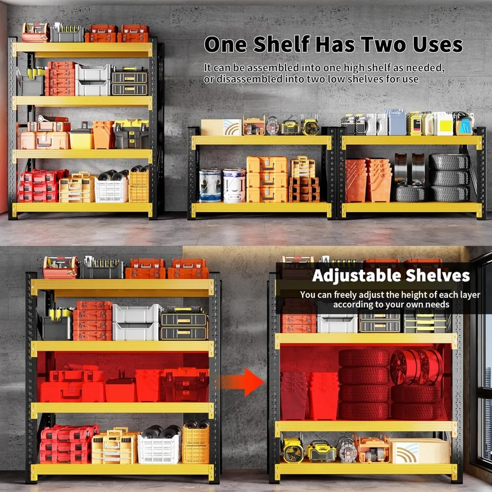 Rak Garasi 5000LBS 59" Lebar Rak Garasi Heavy Duty 4 Tingkat Rak Penyimpanan Logam Rak Penyimpanan Unit Rak yang Dapat Disesuaikan