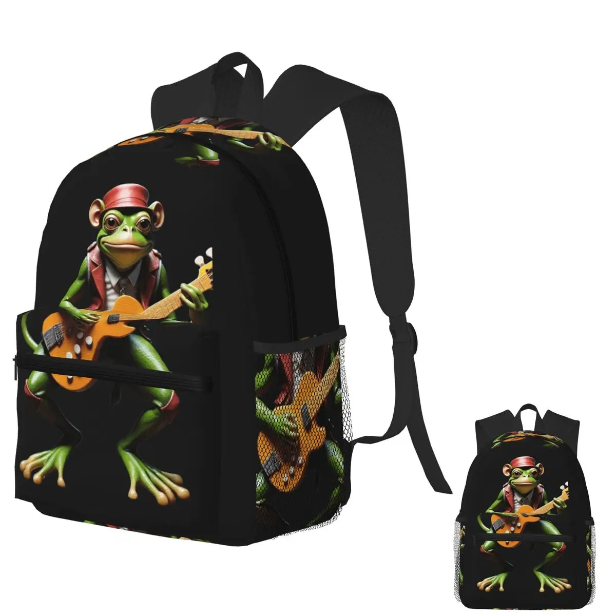 

The Frog And The Guitar Student Backpack School Bag Hiking Travel Daypack for Men Women Fashion Bookbag Shoulder Bags