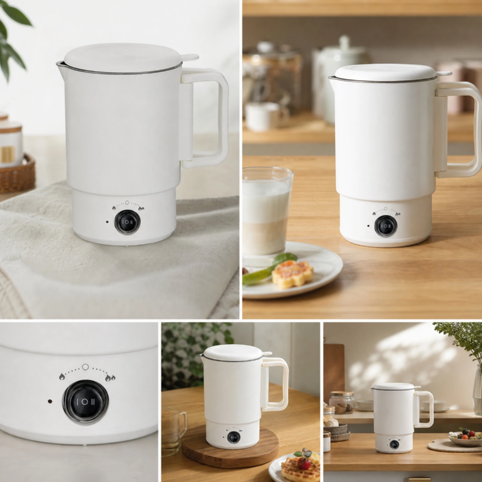 Foldable Electric Kettle Space-Saving Electric Kettle with Detachable Base Portable Water Boiler Stainless Steel for Travelers