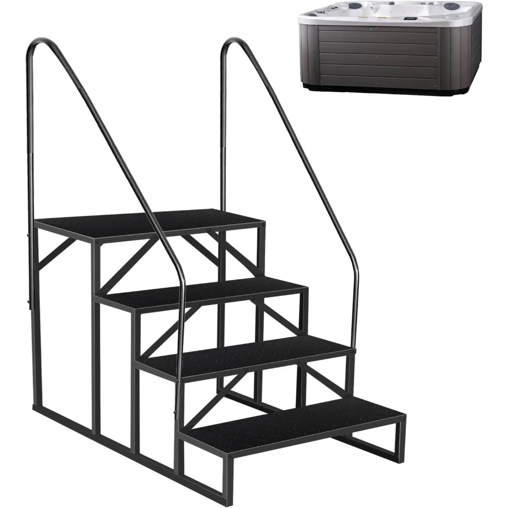

hot tub steps with handrail, 4 step ladder pool ladder above ground, anti-slip rv stairs steps for hot tub camper trailer porch