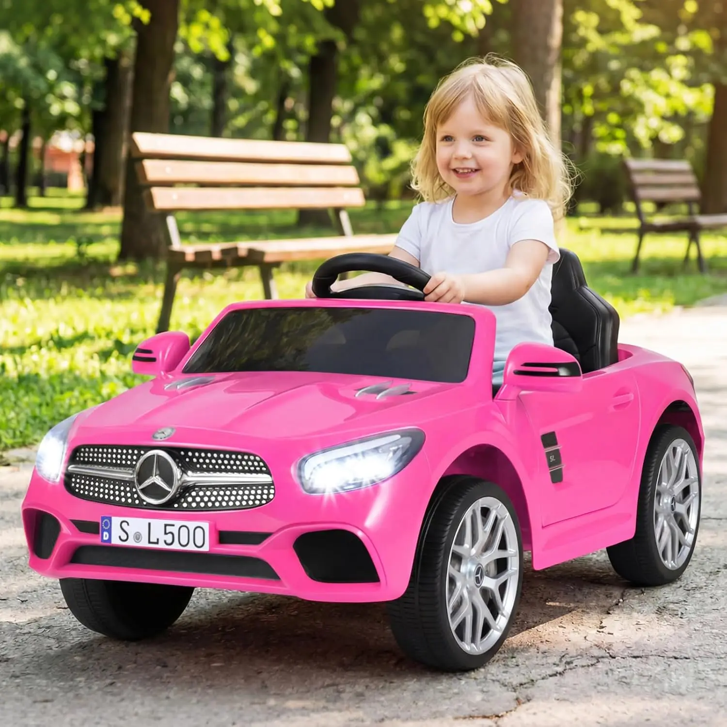 Licensed Mercedes Benz SL500 Ride on Car by OLAKIDS, 12V Kids Electric Vehicle with Parent Remote Control Soft Start Spring Susp