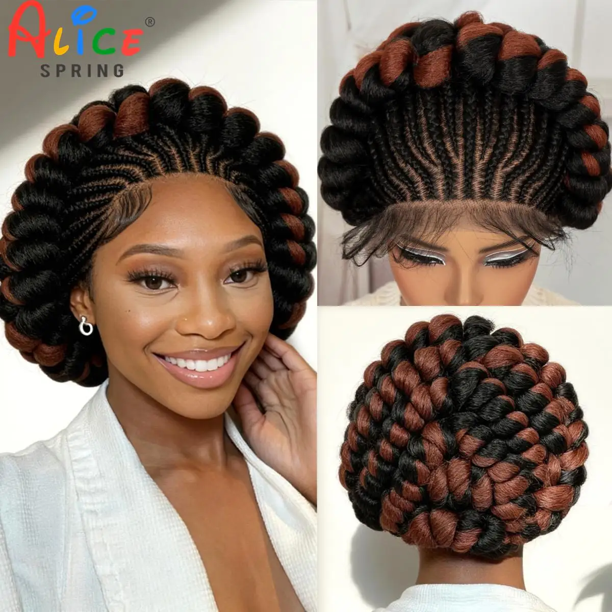 Pelucas trenzadas Cornrow, pelucas trenzadas Bantu de color sintético completo con encaje, trenzas naturales sin nudos, pelucas con pelo de bebé para mujeres negras