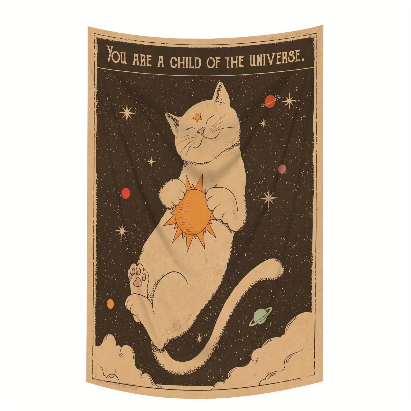 2D Flat 1pc Whimsical Cat Tapestry Wall Art - 