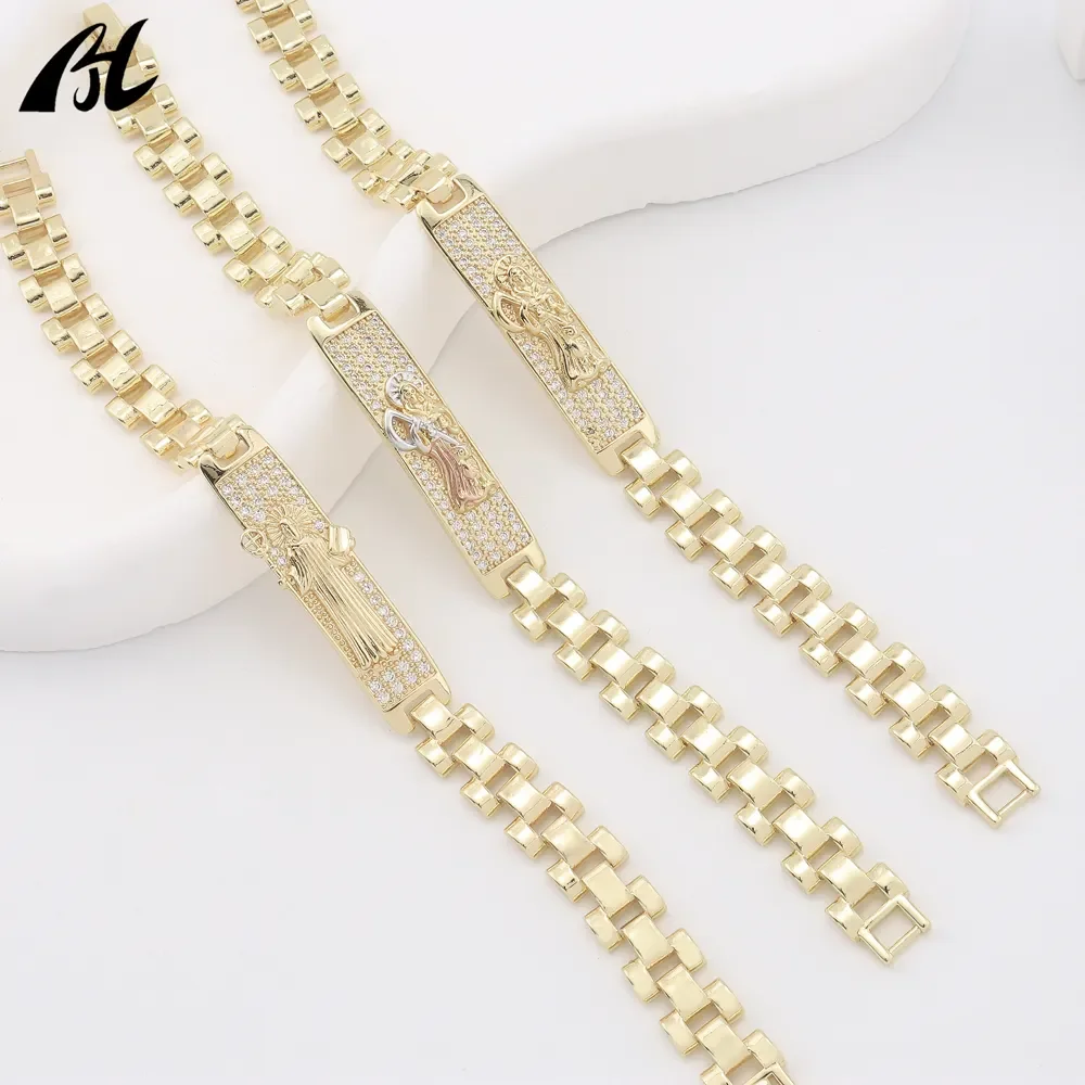 

fashion Death jewelry San Benito bracelet 14k gold plating cuban figaro chain religious pulsera wholesale