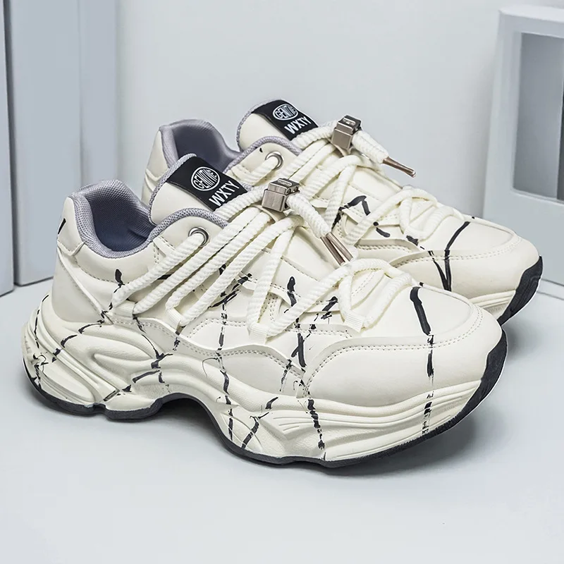2026 New Trendy Dad Shoes for Men, Thick Sole Height-Boosting Sneakers, Unisex White Sporty Casual Footwear Enhance Wear
