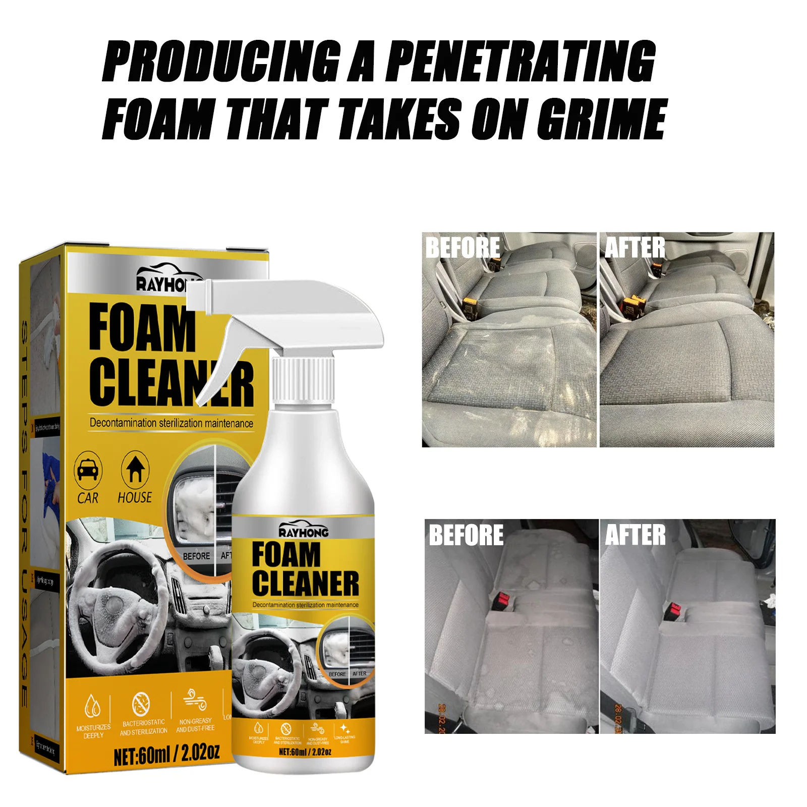 RayHong Car Foam Cleaner Cleaning Agent for Interior&Air Conditioning Multi-purpose Household &Automobile Foam Cleaning Spray