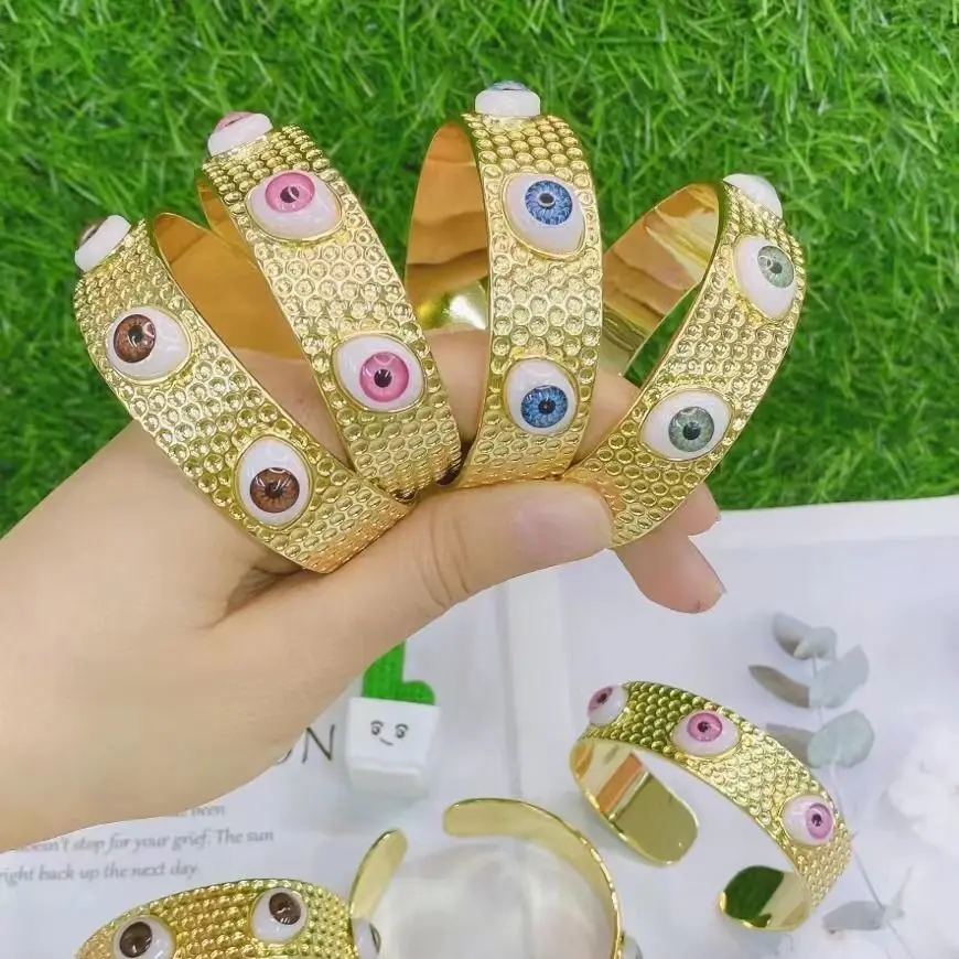 

4PCS, Lucky Eye Turkish Evil Eye Bangle Bracelet Gold Color Bangles Gifts for Women Men Fashion Jewelry