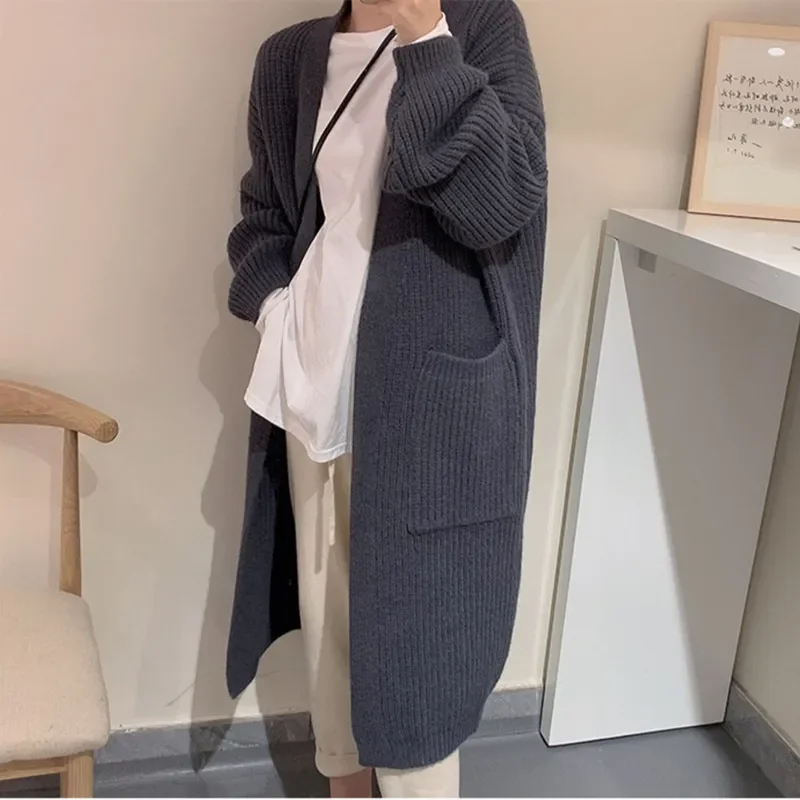 Cardigans Knit Sweater Women Thick Autumn Winter Y2k E-girl Maxi Loose Soft Coat Long Knitted Pocket Jacket Cardigan Sweater