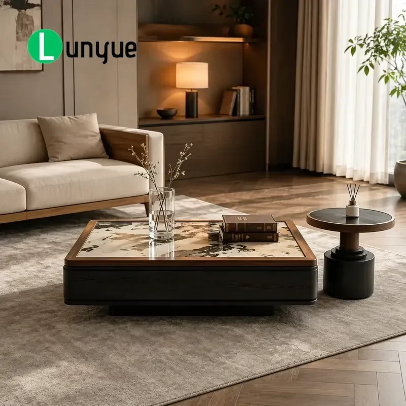 Modern Imitation Marble Coffee Table Set Wood Frame Durable Convertible Movable Nested Design Adjustable Height For Living