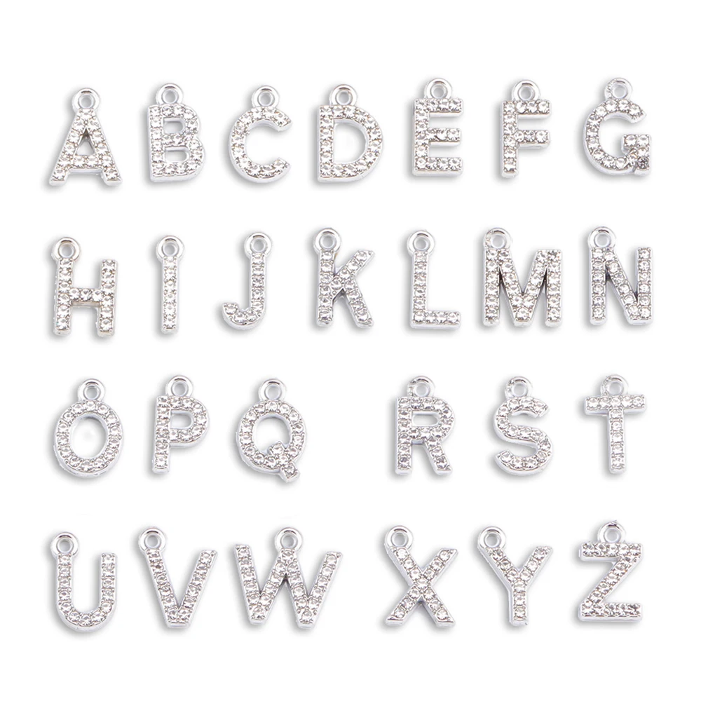 1Set Silver/gold Rhinestone Pendant 26Pcs A-Z Diy Letter Charms Inital Name Little Pendant For Earrings Bracelet Necklace Making