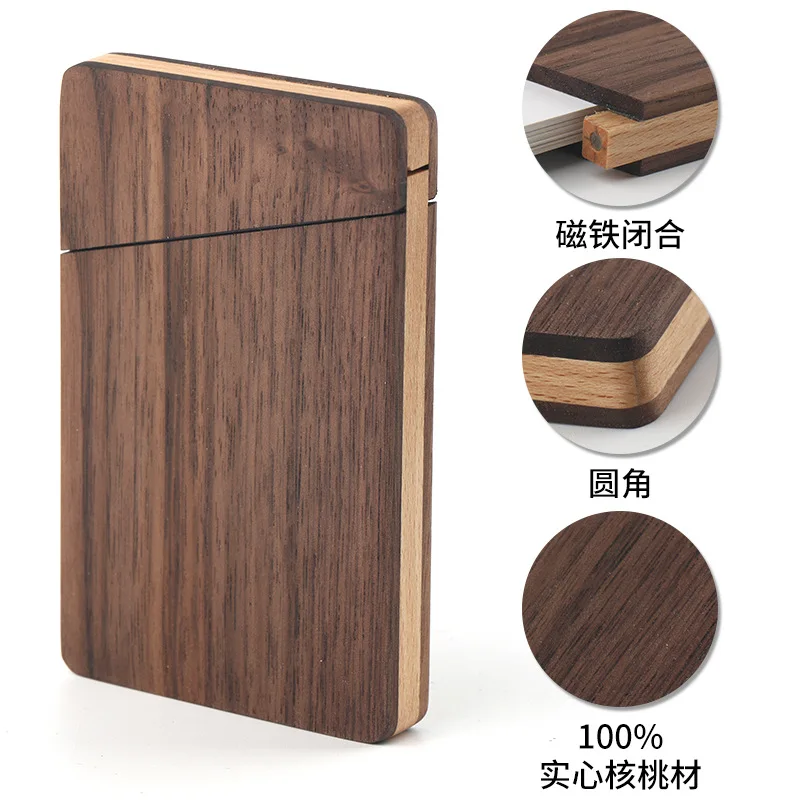 Black Walnut Portable Wooden Business Card Case ID Name Card Sleeve Office Supplies for Men Women