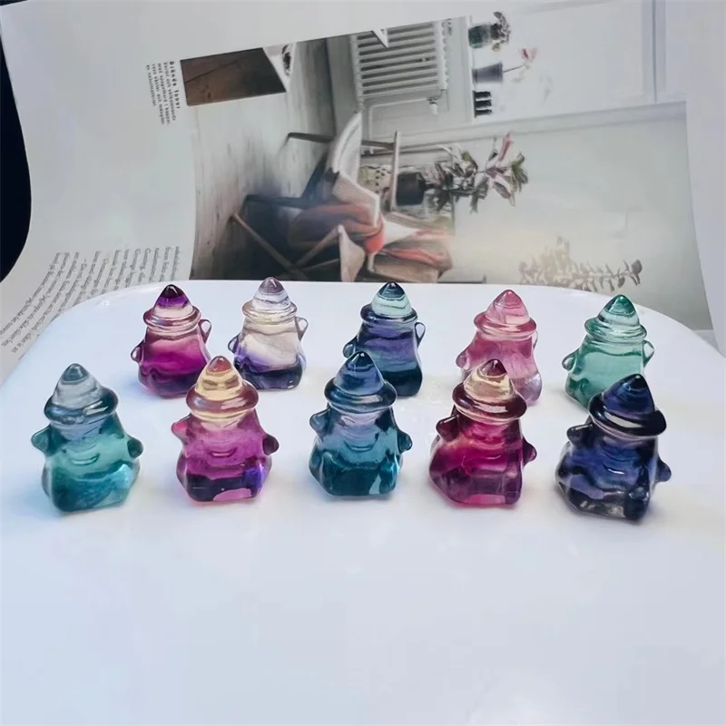 10pcs Natural Fluorite Halloween Wizard Ghost Crystal Crafts Energy Gemstone DIY Pendant Healing Jewelry Gift 17MM