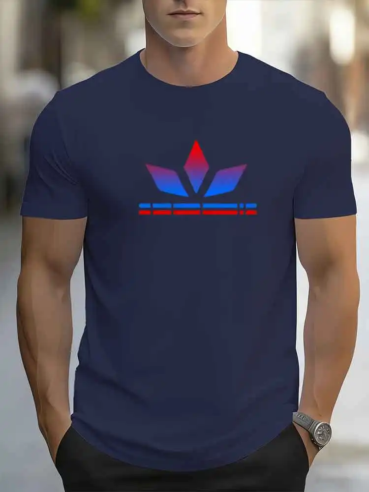 Men's round neck mesh short sleeved T-shirt with gradient color graphic print for casual sports and daily street relaxation