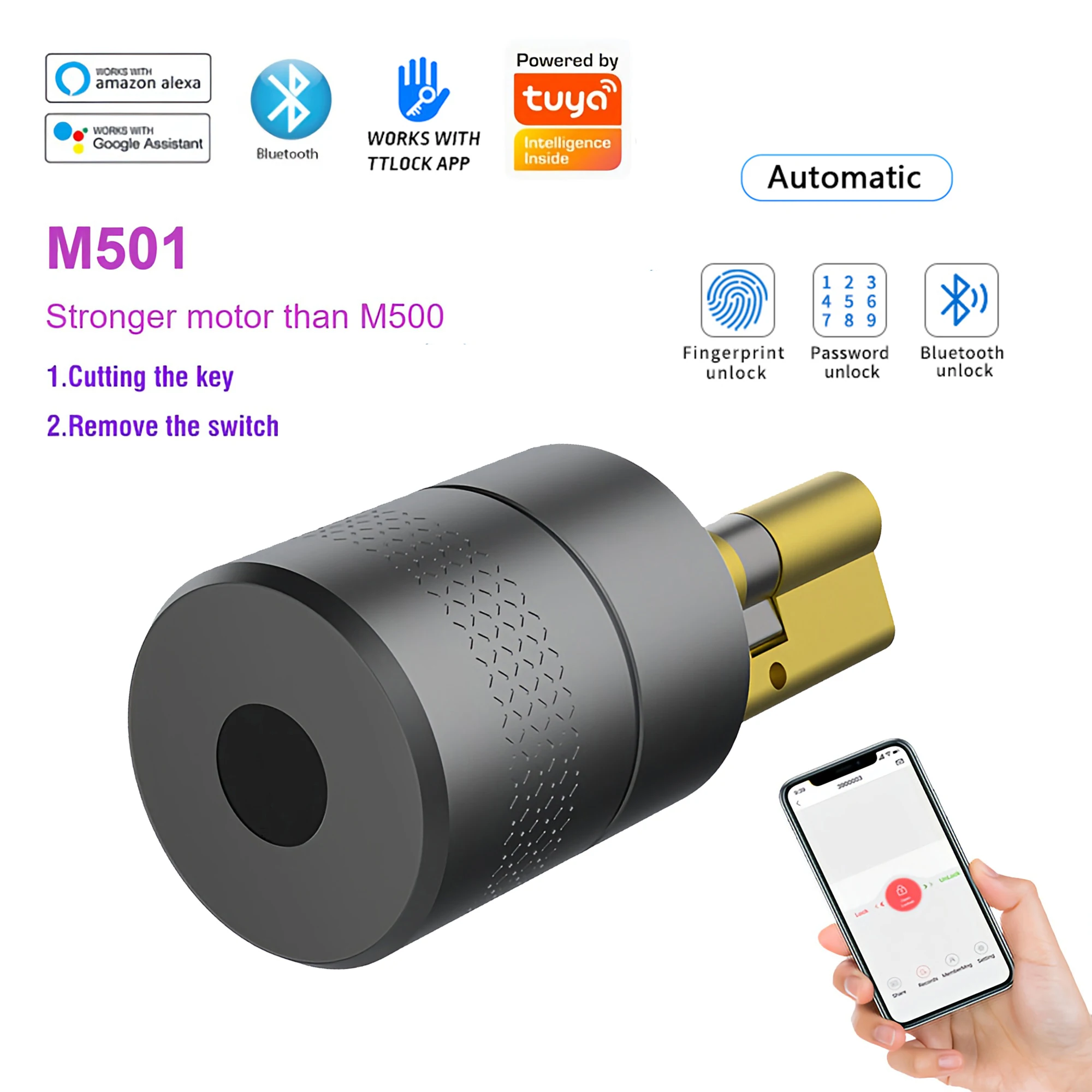 Wehere TTLOCK Smart Door Lock M501 Alexa Cylinder Fingerprint Bluetooth Door Lock Smartlife WIFI Control M500 Upgrade Version