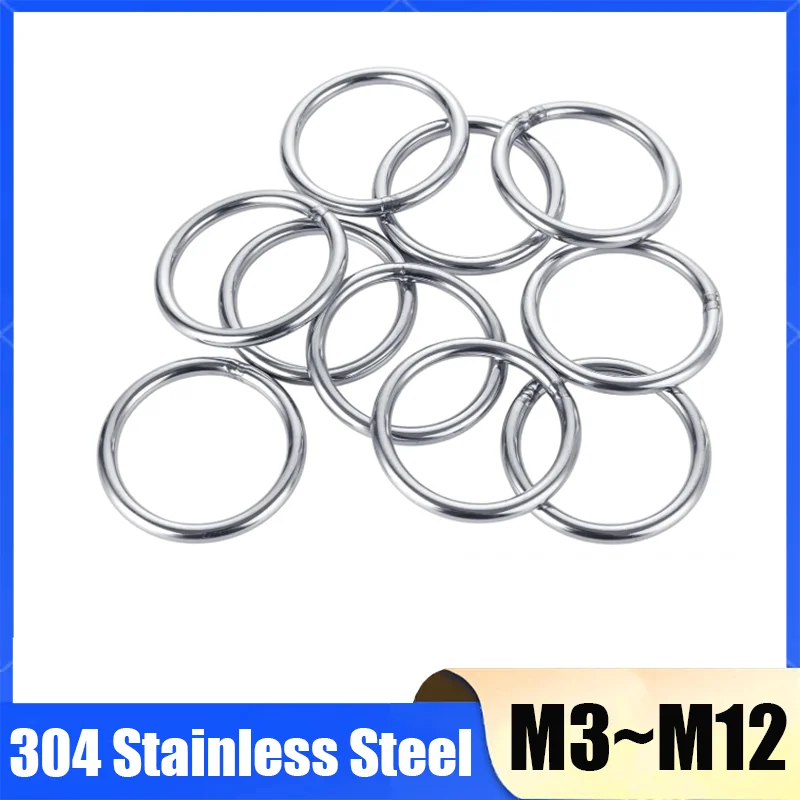 1~5Pcs 304 Stainless Steel Welded O Ring 15mm~500mm Outer Diameter 3/4/5/6/8/10/12mm Thickness Strapping Welded Round Rings