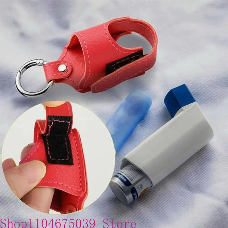 Stylish PU Leather Inhaler Case with Metal Buckle Portable Sprayer Holder for Easy Attachment to Bags Belts or Keys