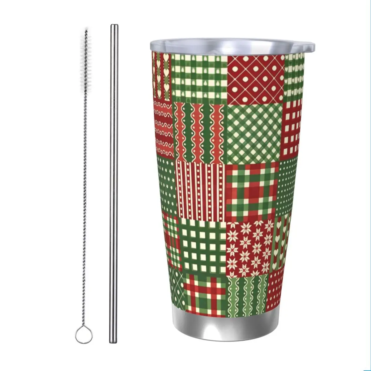 Christmas Plaid Collage Tumbler Vacuum Insulated Thermal Cup Vacuum Flask Car Mug Hot Cold Drink, 20oz