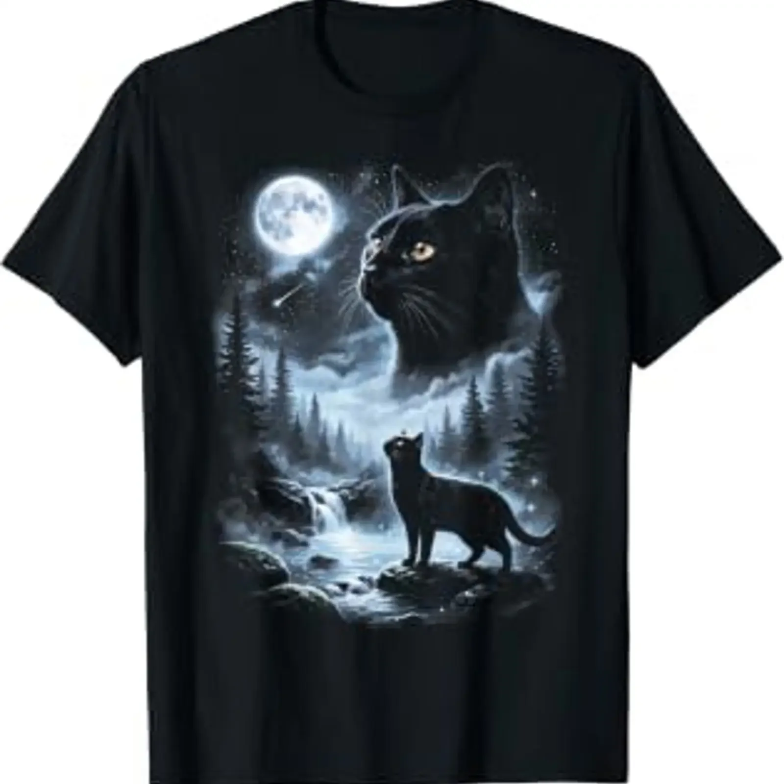 Black Cat Howling at Moon 90's Retro T Shirt vintage Washed Breathable Versatile Top For Everyday Wear homme streetwear fashion