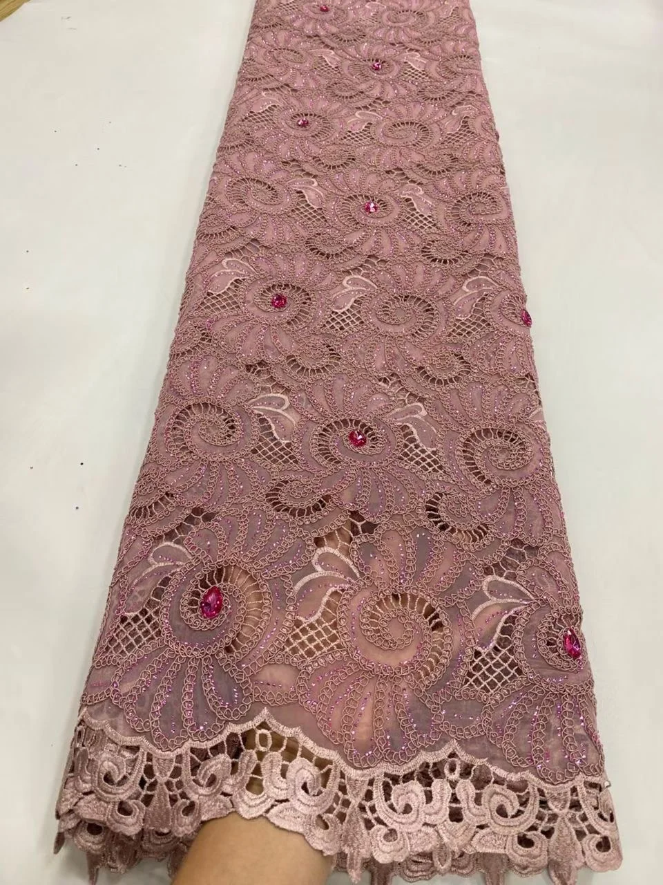 

2025 High Quality Embroidery African Nigerian With Sequins Tulle Lace Fabric Sewing Net Cloth Prom Dresses Beads 5Yards JL508