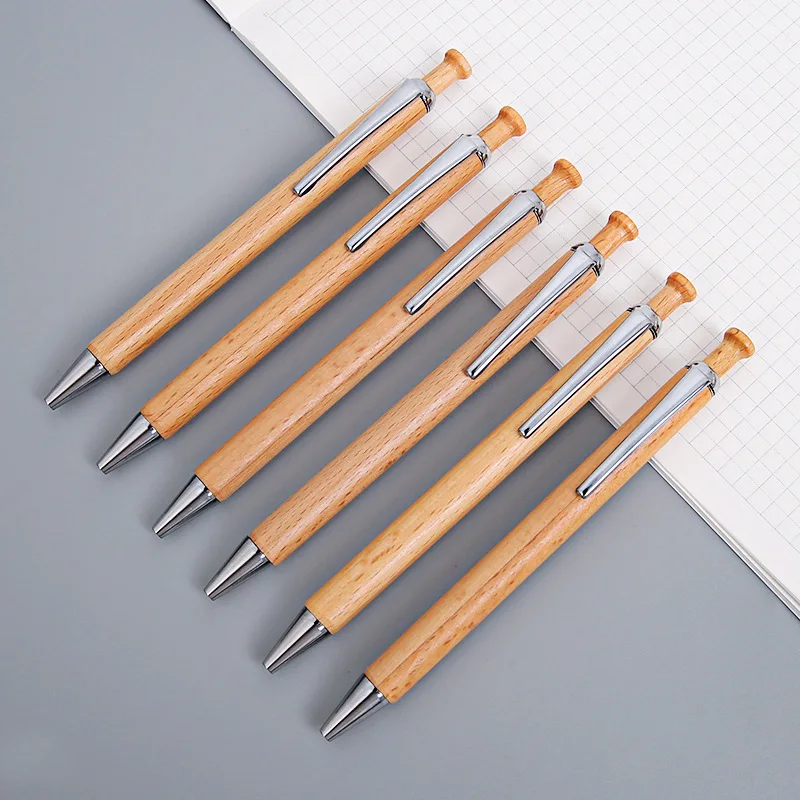 100 قطعة من قلم حبر جاف من خشب الخيزران مع مشبك معدني - قلم كروي خشبي من النوع الكلاسيكي