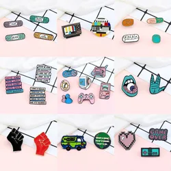 2-7pcs/set Food Animal Game Machine Brooches Fist Pizza Car Letter Enamel Pins Cartoon Cute Punk Horror Jewelry Bag Denim Badges