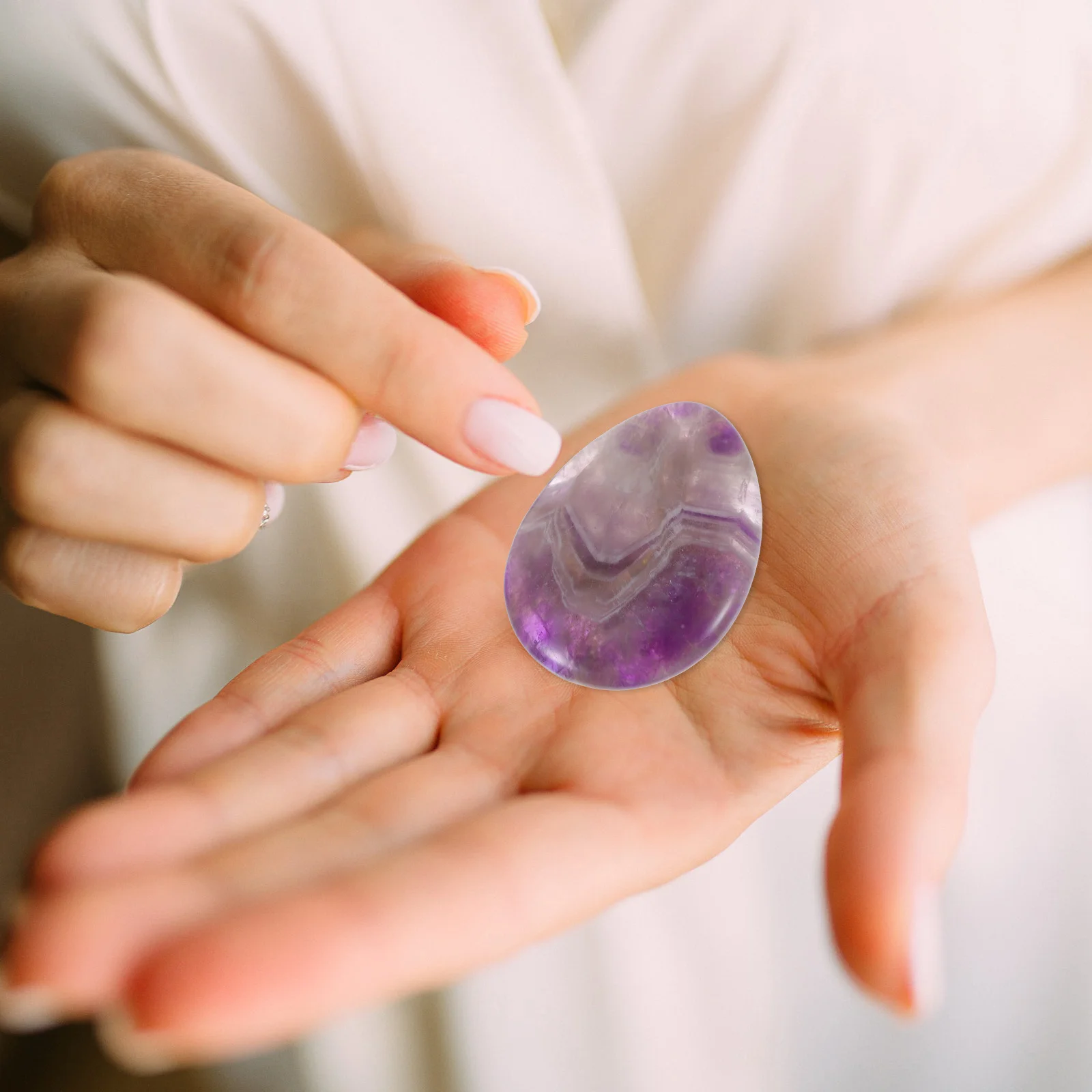 

2Pcs Massage Stone Natural Thumb Worry Stone Hand Carved Portable Relaxing Gemstone Decor Crystal Stress Relief