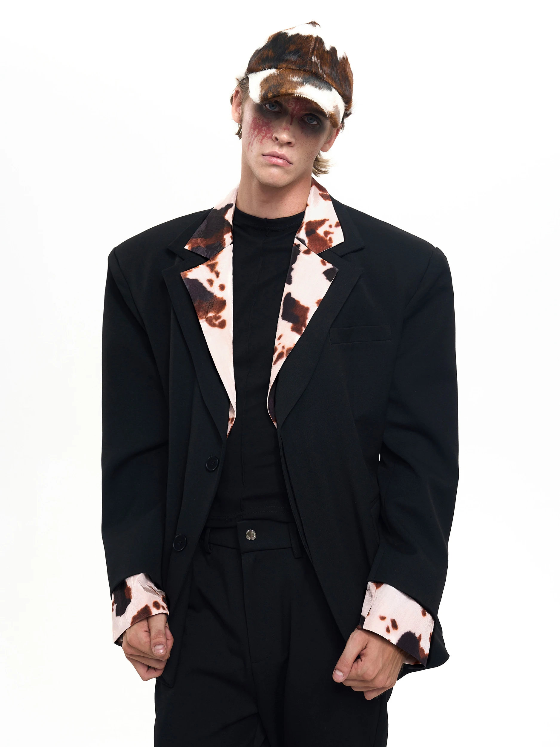 Men's 2025 Autumn New Chic 2pcs Male High-end Long Sleeve Color Matching Faux Two-piece Blazers Suit Pants Men's Two-piece Sets