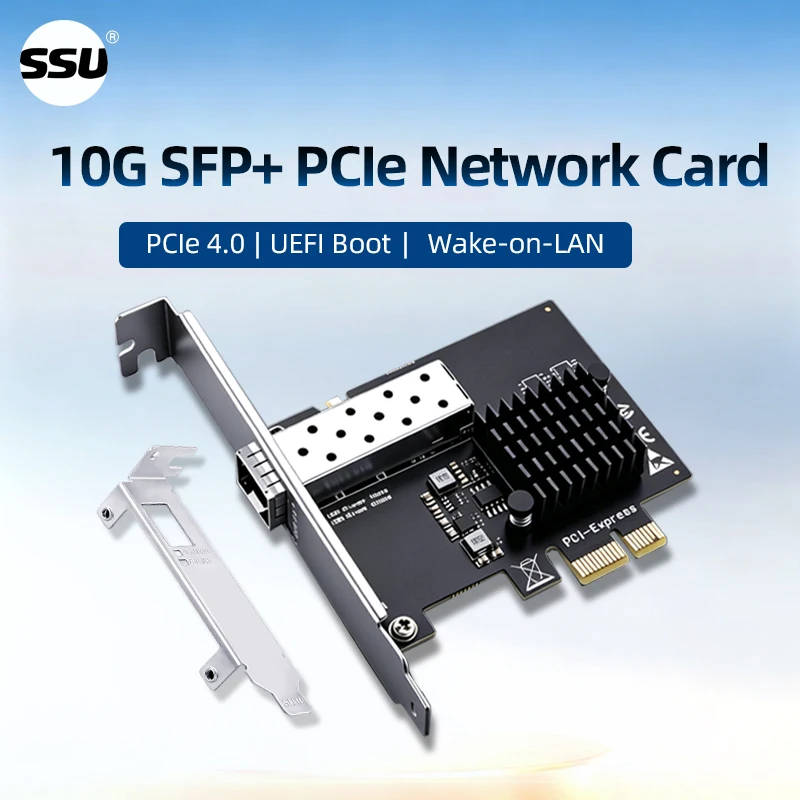 SSU 10G SFP+ PCIe 4.0 x1 Network Card Single Port Fiber NIC Realtek RTL8127 UEFI PXE Boot Wake on LAN NAS Server Windows Linux