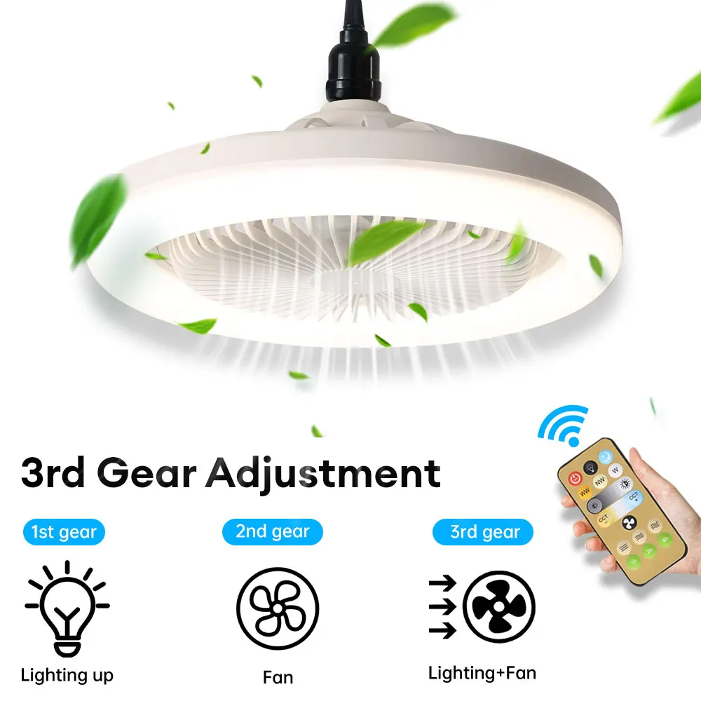 Smart LED Ceiling Fan Light with Remote Control E27 Converter Base CeilingFan Dimmable Lights 3 Gear Wind Speeds for Living Room