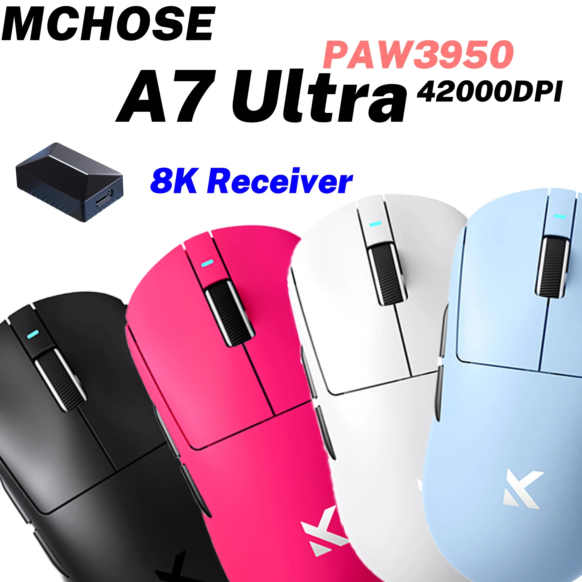 

MCHOSE A7 Ultra Tri-Mode Gaming Mouse PAW3950 Dual 8K Polling Rate 42000 DPI 59g Lightweight Office 500mAh Ultra-low Latency