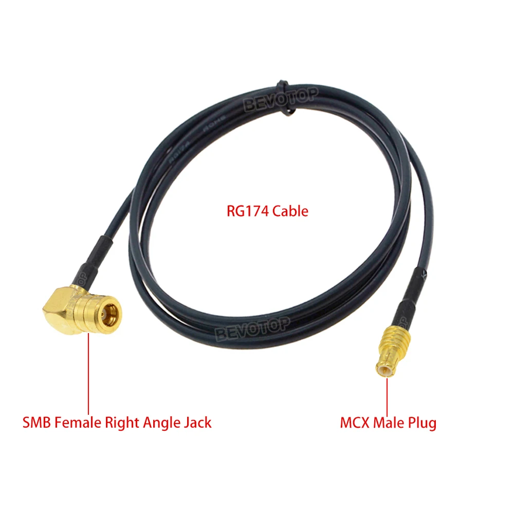 1Pcs SMB Female Right Angle Jack to MCX Male Plug Connector RG174 Pigtail 50 Ohm Extension Cable for DAB Aerial Antenna 5cm-10m