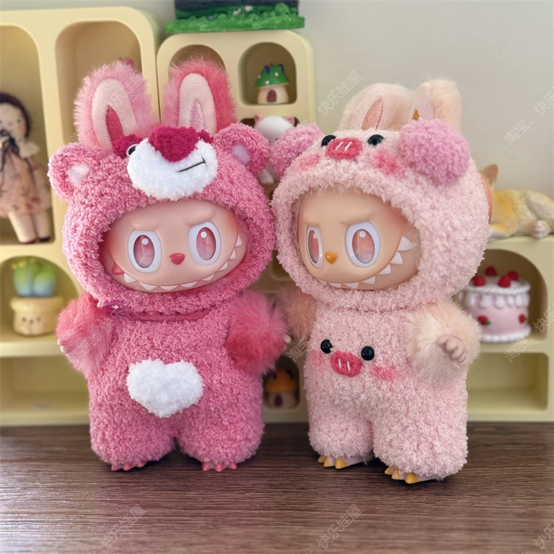 Accessori per abiti in stoffa per bambole Anime Labubu Orso rosa per regalo per bambole da 17 cm