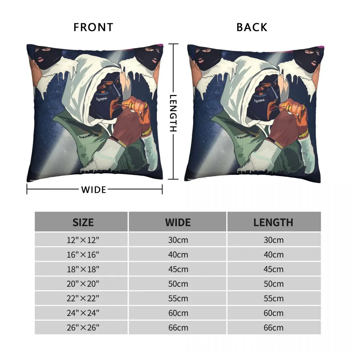 M Huncho Square Pillowcase Polyester Linen Velvet Printed Zip Decor Room Cushion Case