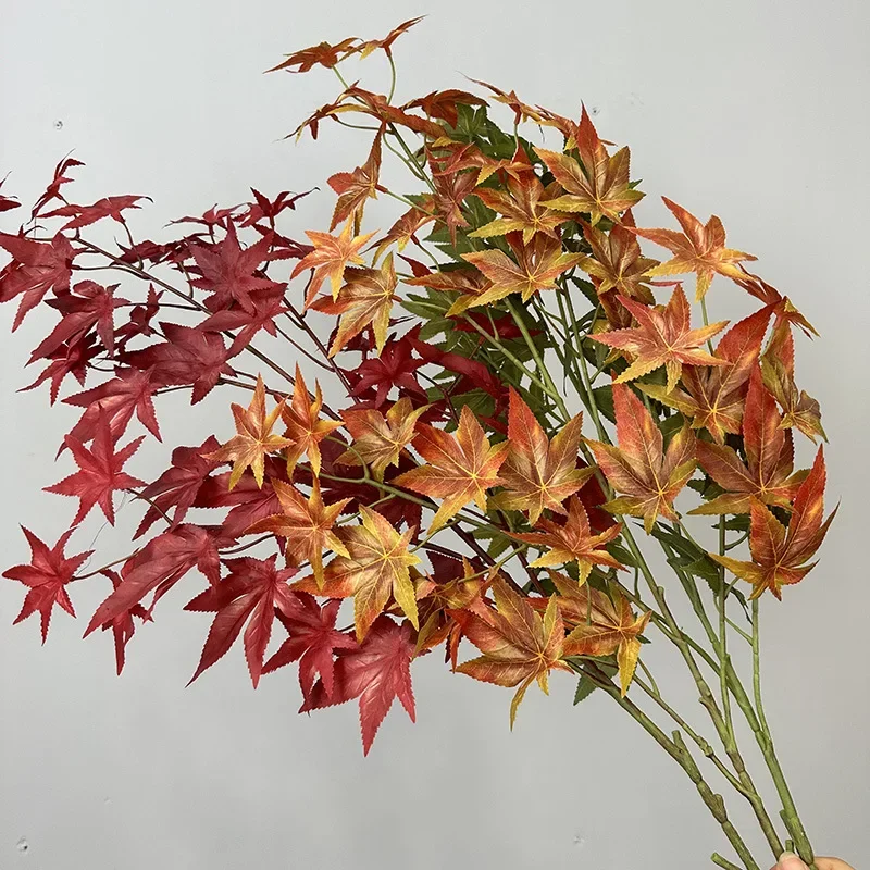 

Simulation Maples Leaves Green Plants Fake Flower Hotel Decorative Silk Deep Red Maple Leaf Artificial Plant Room Decoration