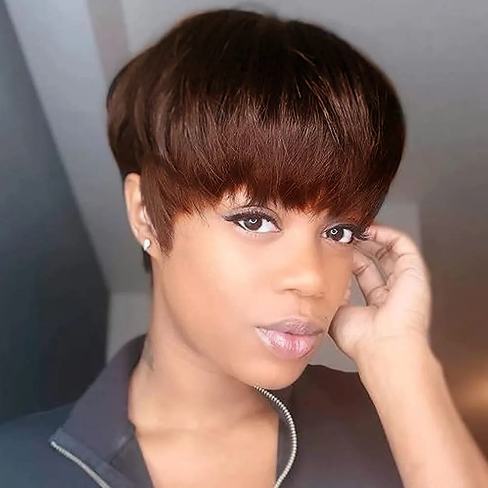 150% density pixie cut human hair wig 6inch short straight natural black 99j brown color machine made remy hair wig