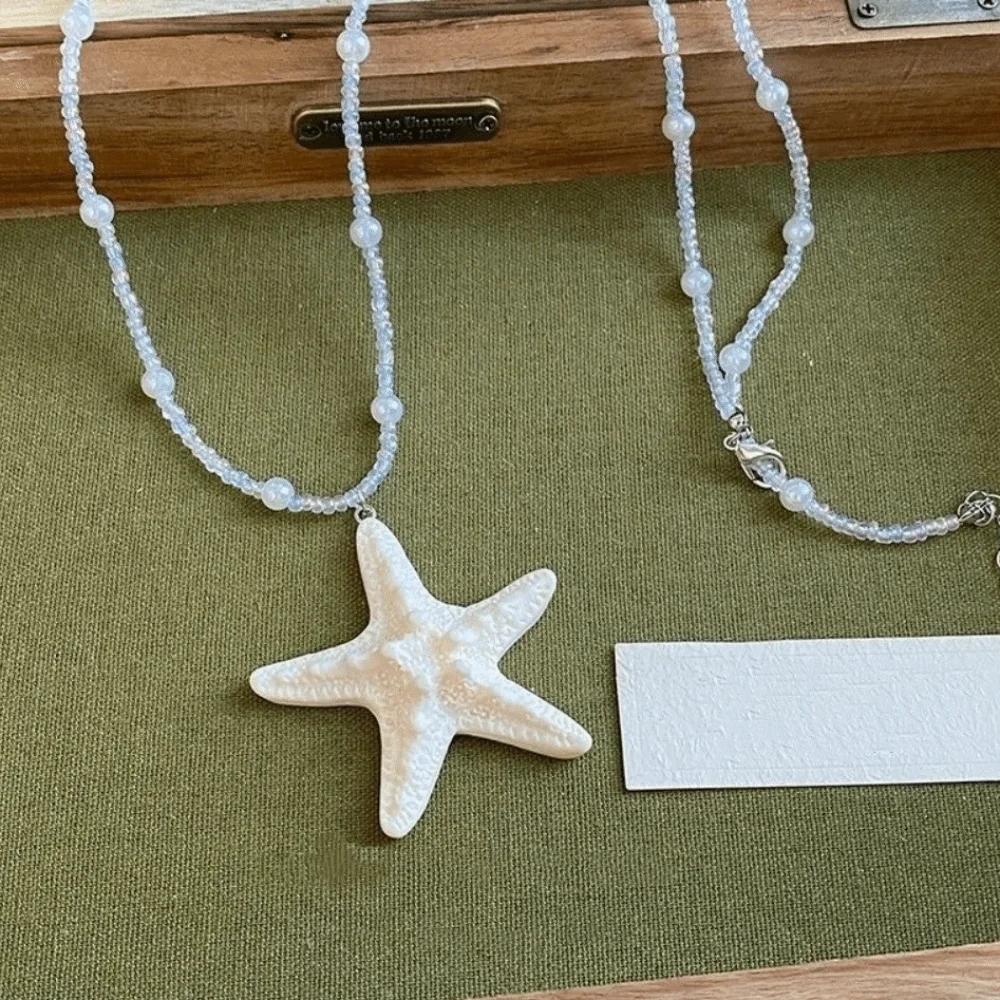Cute Bohemian Starfish Necklace Beach Surfer Dopamine Bead Starfish Choker Colorful Splicing Summer Clavicle Chain Vacation