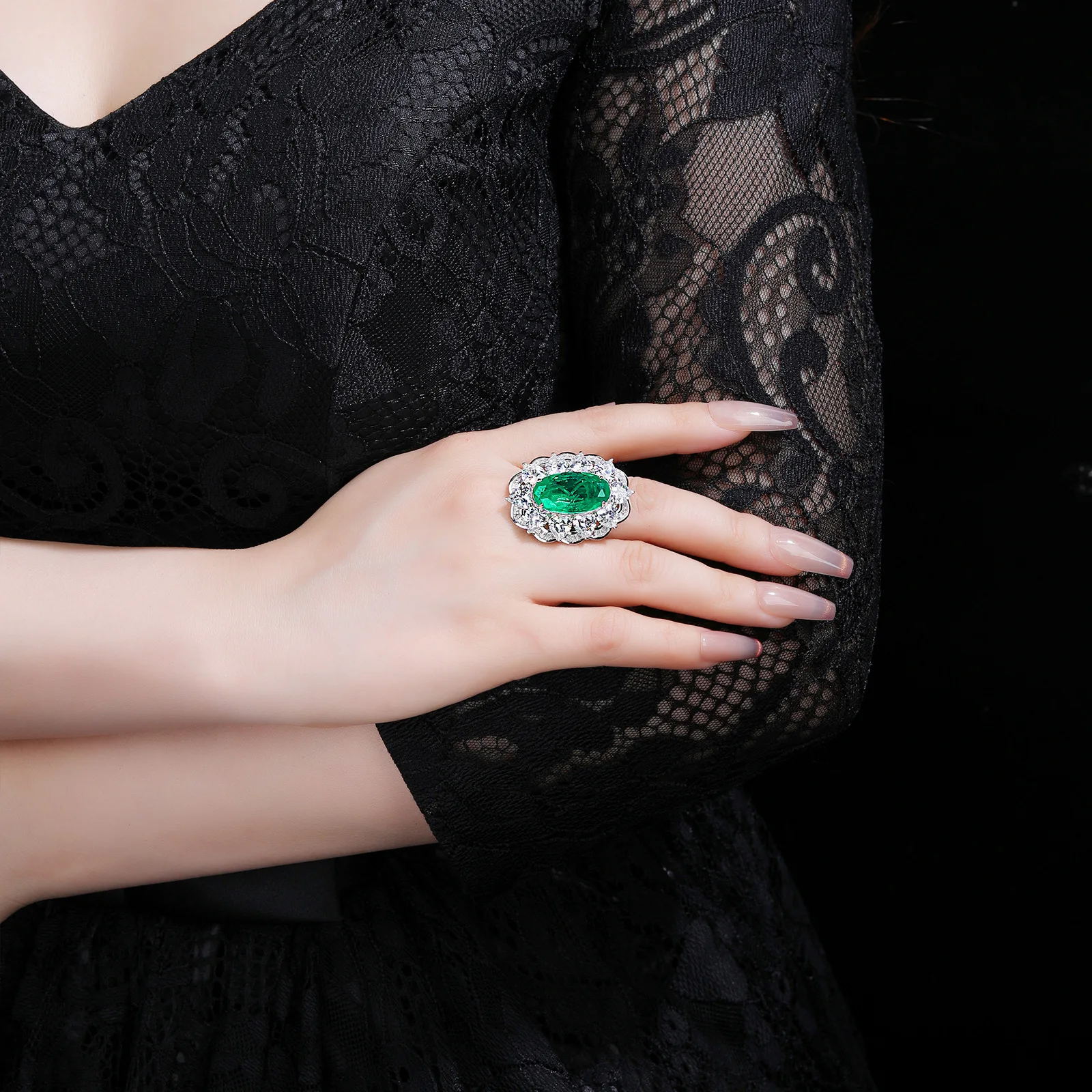 SongYun Jewelry 925 Sterling Silver Ring High Carbon Diamond Emerald Gemstones s925 Pure Silver Rings Band For Women Accessories view 4