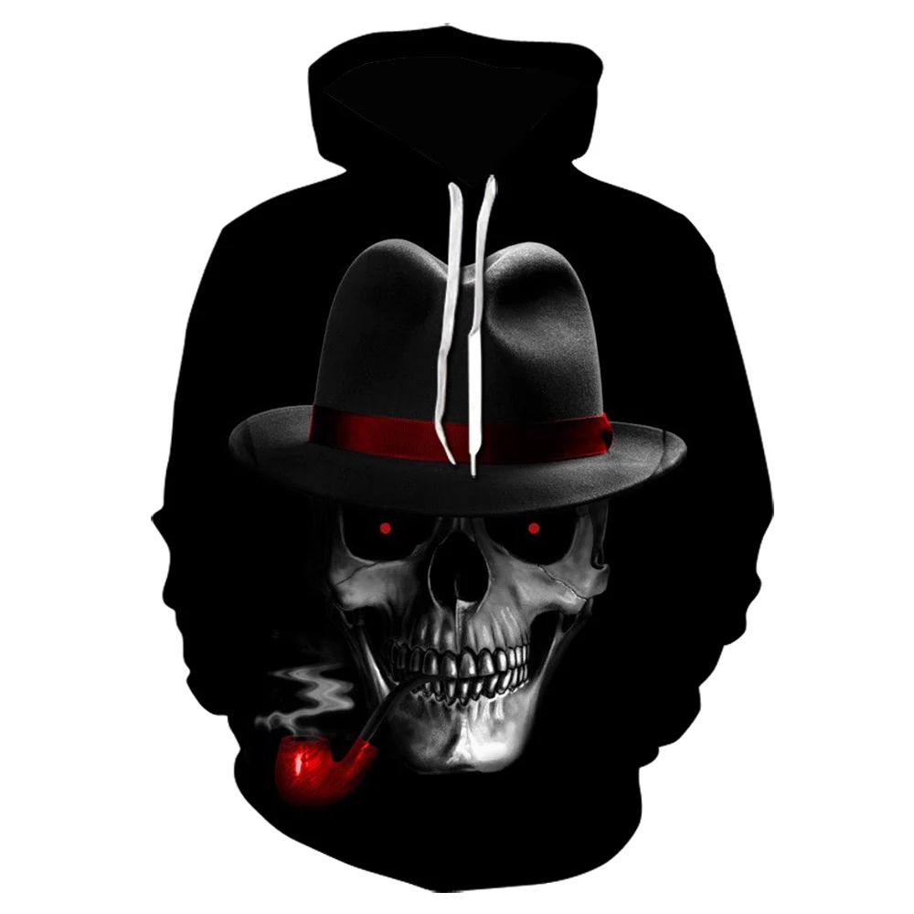 Smoking in a Suit and Hat Skull Sweatshirt Hoodies Casual 3D Print Fashion Sweatshirt Fashion Long Sleeve Hooded Mens Clothing