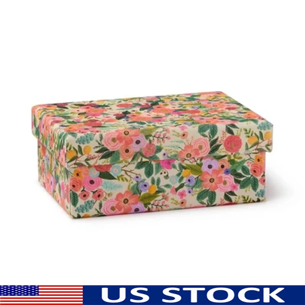 

Fabric Storage Box Floral Design Organizer Rectangular Box with Lid Sturdy Polyester 2-Piece Set Home Office Closet
