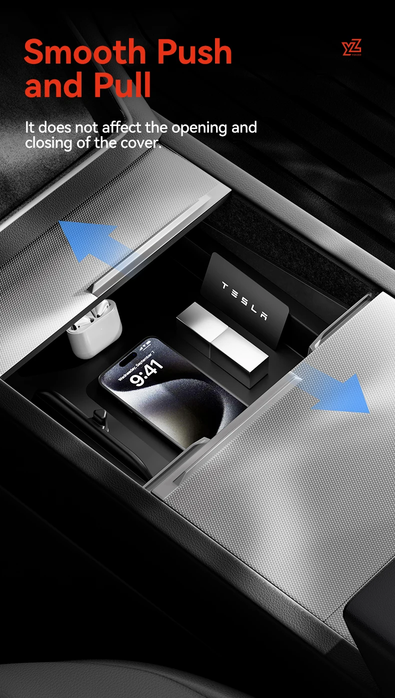 YZ Für Tesla Model 3 Y YL Highland Juniper 2025 2026 Mittelkonsolen-Organizer Doppelschichtiger Versteckter Aufbewahrungsbox TPE Silikonmatte – Detail 6