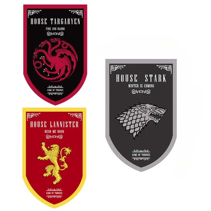 Bandera de 60×95cm de Juego de Tronos con el Escudo de las Casas Targaryen, Dragón, Stark y Lobo, Decoración de Pared para el Hogar, Artículo Coleccionable