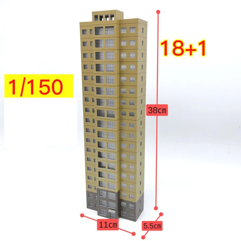 1/150 N Scale Train Scene Building Model 19 Storey Orange Commercial Residence DIY Miniature Sand Table Scenery Layout Hobby Toy