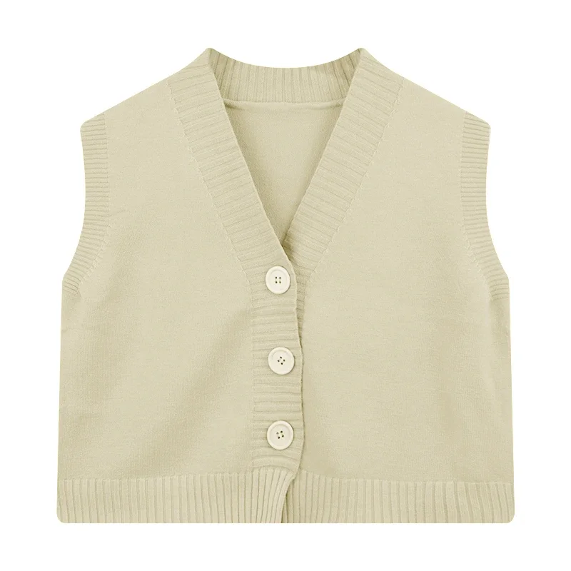 Button Down Sweater Vest for Women Teen-girl V-Neck Sleeveless Crop Knit Jacket Top Basic Outfit