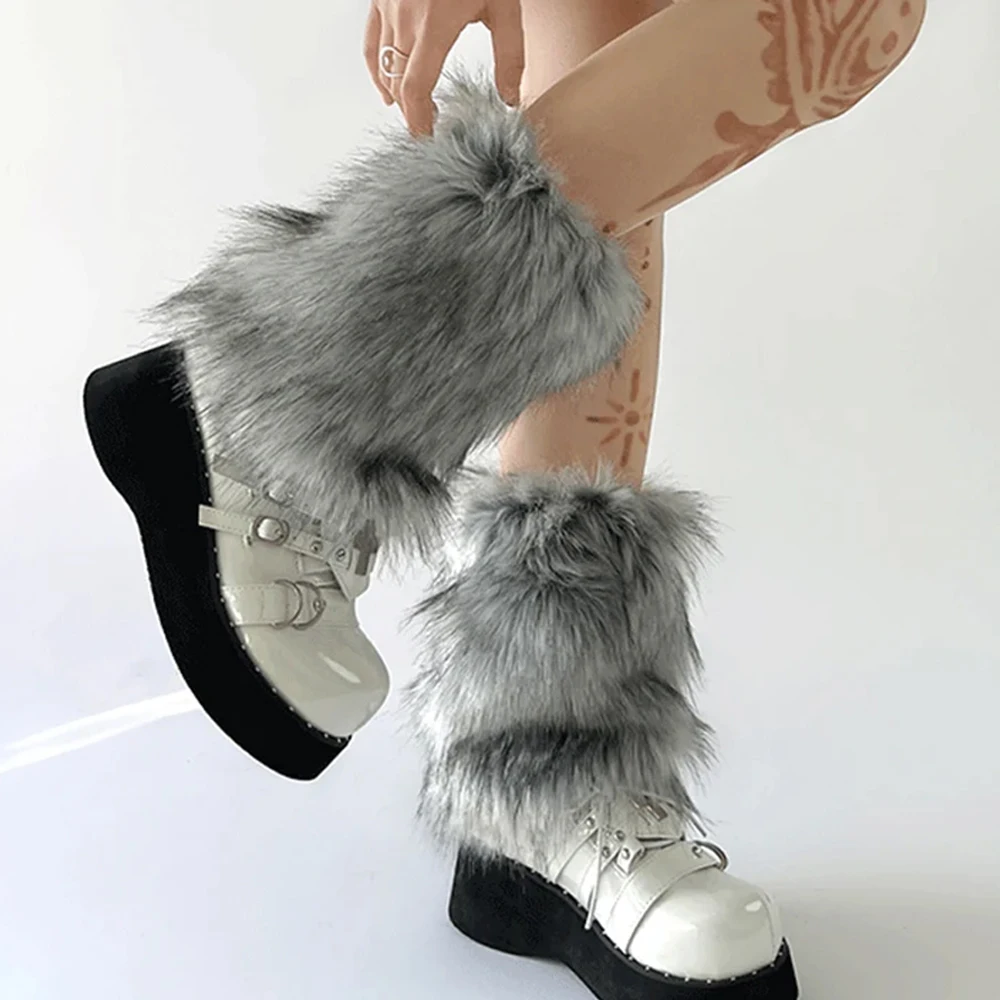 Hot 15-40cm Furry Leg Warmers Y2K Goth Faux Fur Leg Warmers Boot Covers Lady Cute Jk Knee-length Hipster Warm Sock Fashion Socks