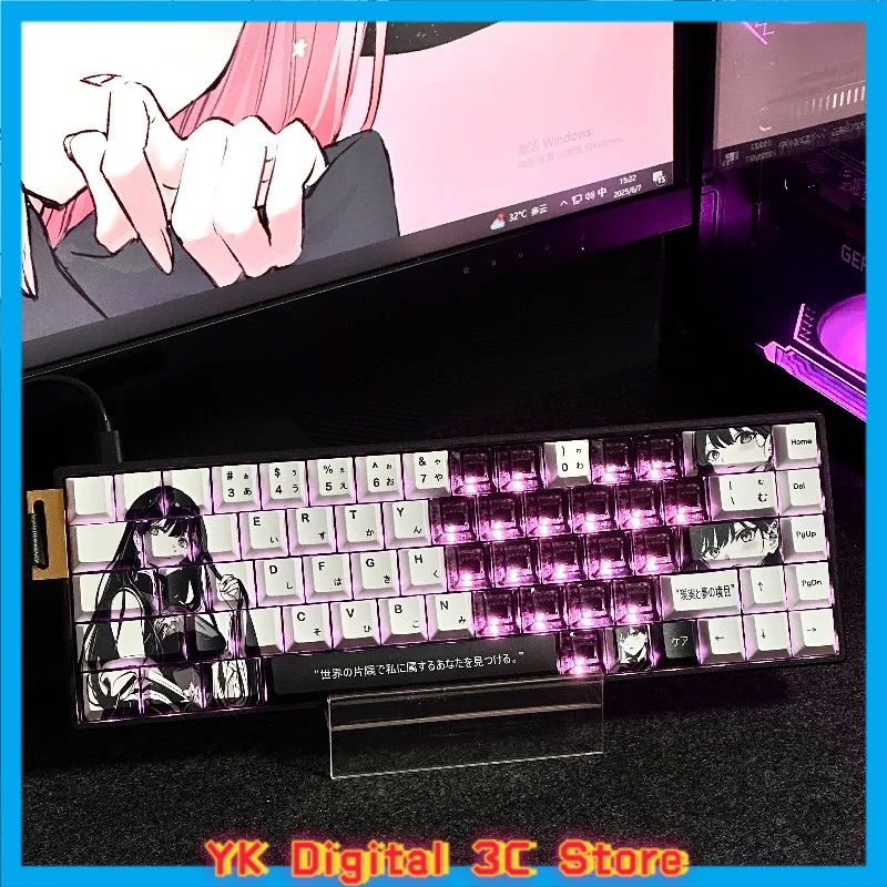 Aoi Black Themed Anime Keycaps Mechanical Keyboard Original PBT Custom Cute Keycaps PC Gaming Keyboard Accessories Collectible