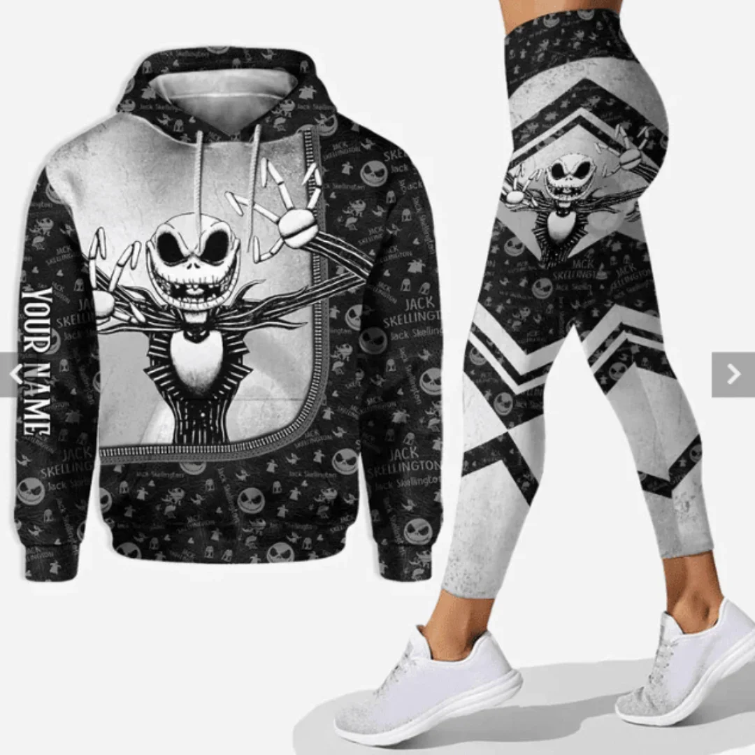 Christmas Nightmare Jack Skellington Hoodie and Leggings Yoga Pants Set Womens Disney Yoga Hoodie Leggings Fashion Tracksuit Set