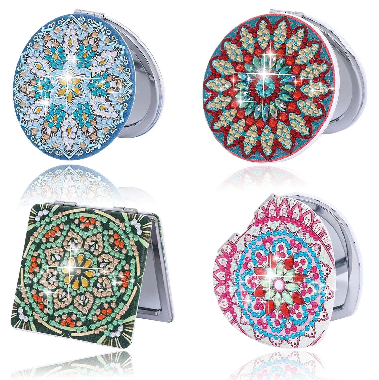 1pc/Set DIY Mandala Diamond Art Mirror Compact Portable Folding Mirror for Women Flowers Diamond Painting Mirror Kits for Adults