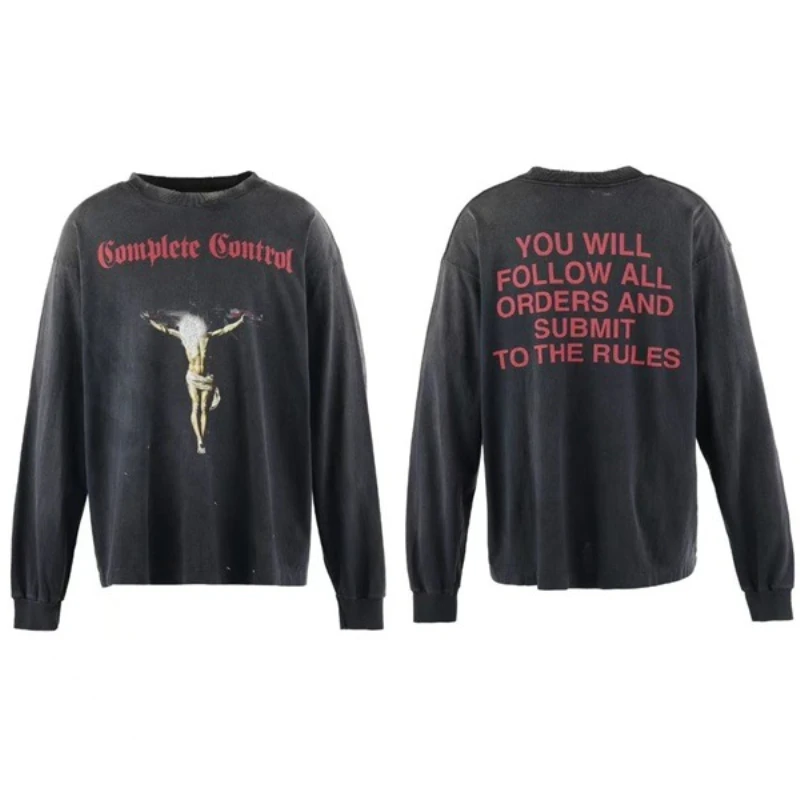 Saint Michael Black Washed Long Sleeved T Shirts Men Women Oversized Casual Pullovers