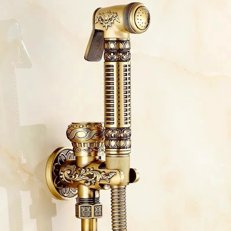 Imagem -03 - Hand Held Bidé Pulverizador Douche wc Kit Gold Brass Cabeça de Chuveiro Shattaf Antique Copper Válvula Grupo Jet Bidé Faucet Set